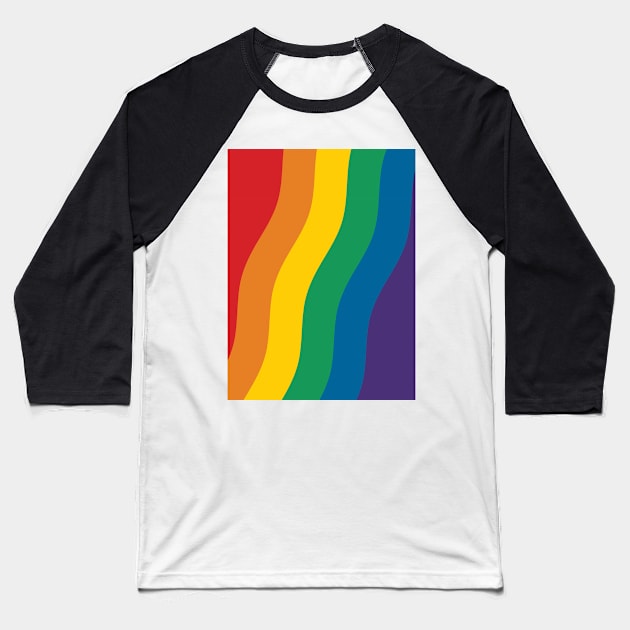 Rainbow Pride Flag (Proud LGBTQ+ Community Pride Flag) Slanted Wave Version Baseball T-Shirt by Teeworthy Designs
